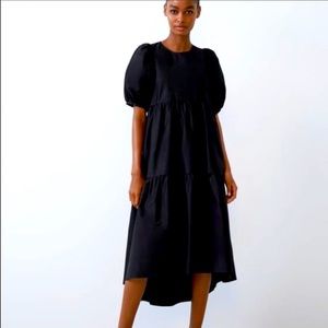 NWT Zara Poplin Black Tiered Puff Sleeve dress.